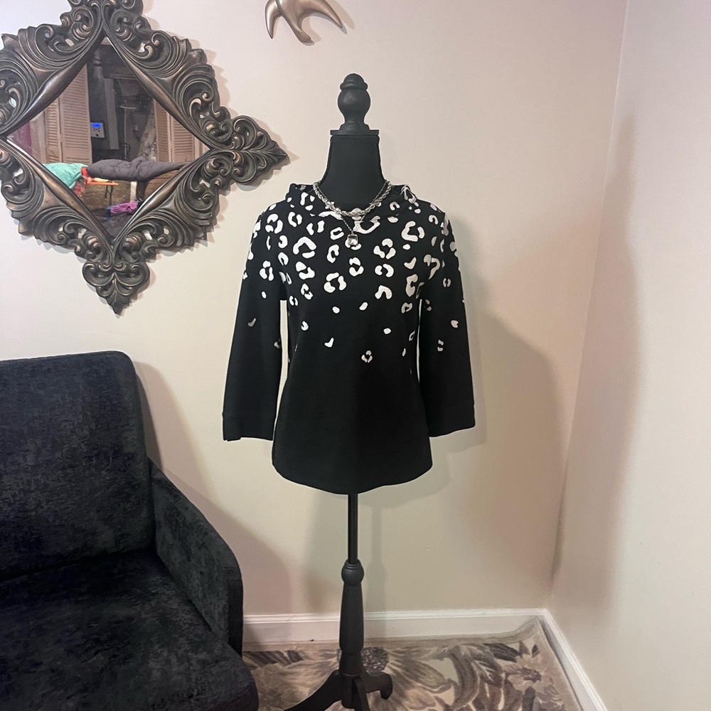 Talbots Black and White Leopard Print Women's Sweater